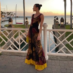 Fuzzi
Botanical Print Ruched Waist Maxi Dress